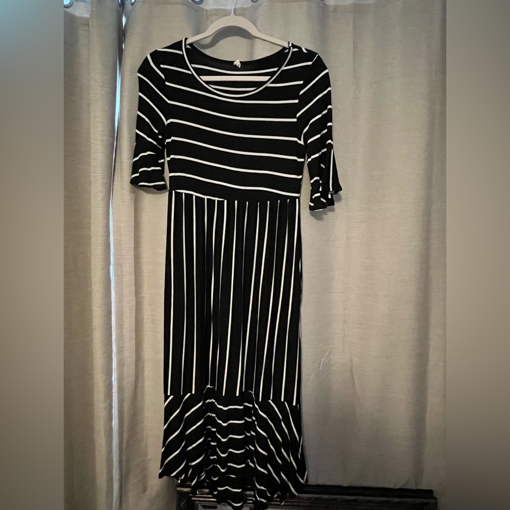 PinkBlush Black Striped Ruffle Dress cotton stretch maternity dress
